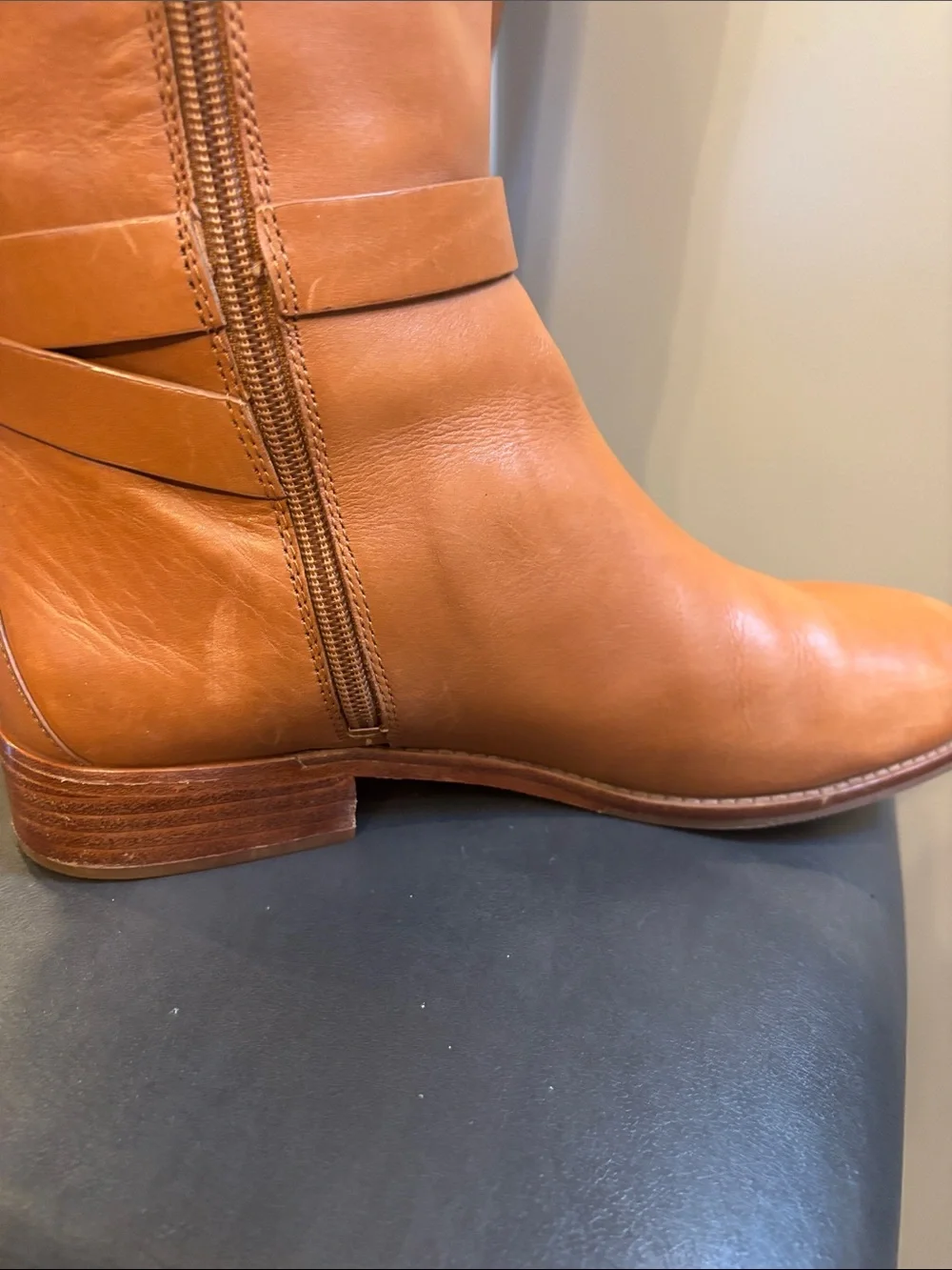 Tory Burch Brooke knee-high boots in tan leather. 11